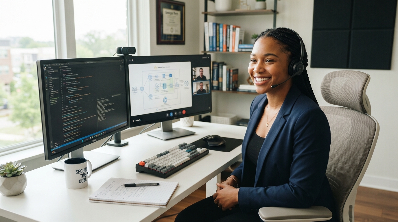 A young professional software security engineer during a technical interview
